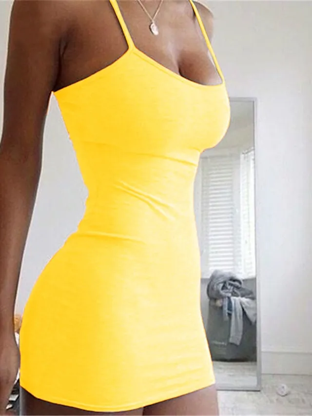 Women's Casual Dress Sheath Dress Sundress Mini Dress Light Pink Black White Sleeveless Pure Color Cold Shoulder Spring Summer Spaghetti Strap Basic Daily Vacation Weekend Slim 2023 S M L XL XXL 3XL