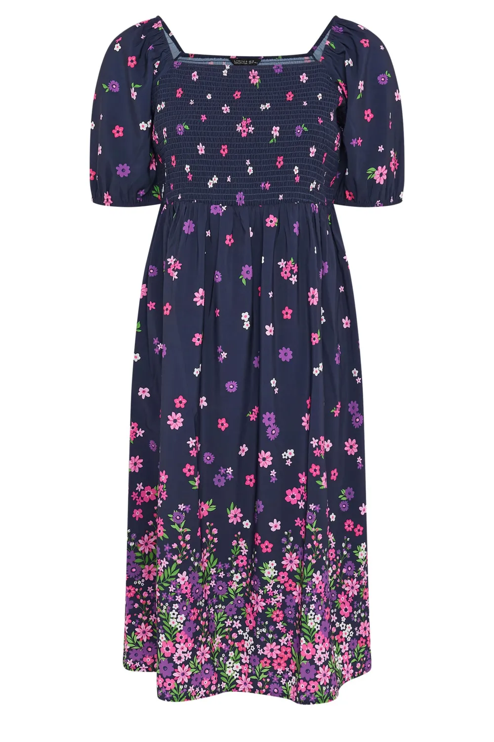 YOURS Curve Blue Floral Print Shirred Midaxi Dress