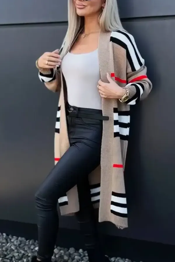 Women's Casual Striped Colorblock Knit Cardigan
