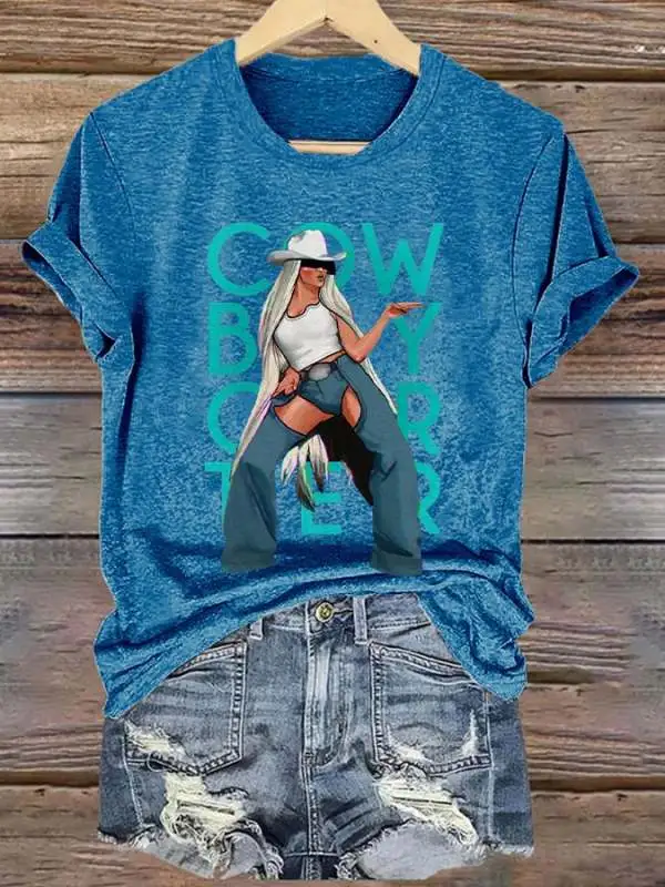 Retro Country Western Music Cowboy Print T-Shirt