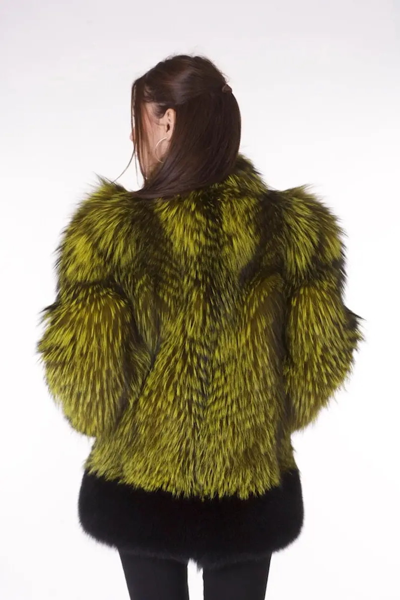 Lime Green and Black Fox Fur Coat Women’s