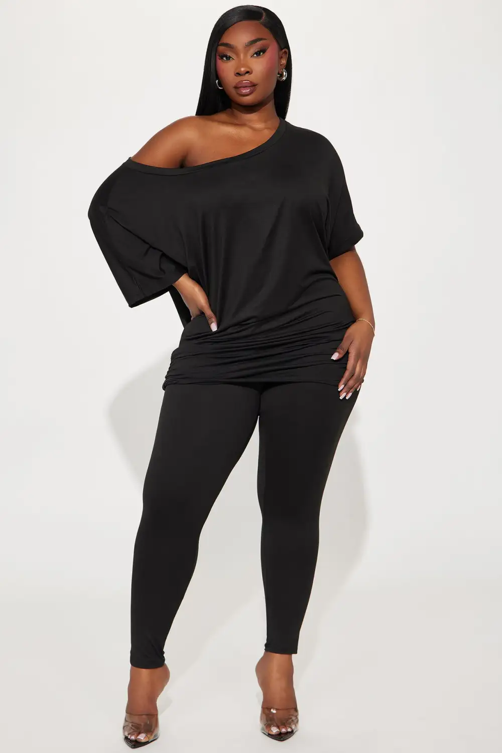 Camila Short Sleeve Legging Set - Black