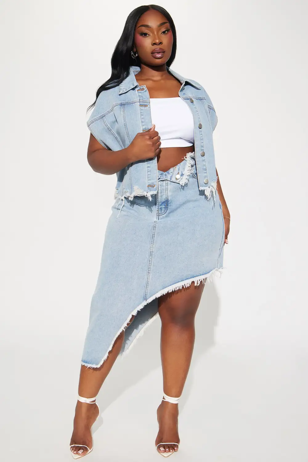 On Stage Denim Skirt Set - Light Wash