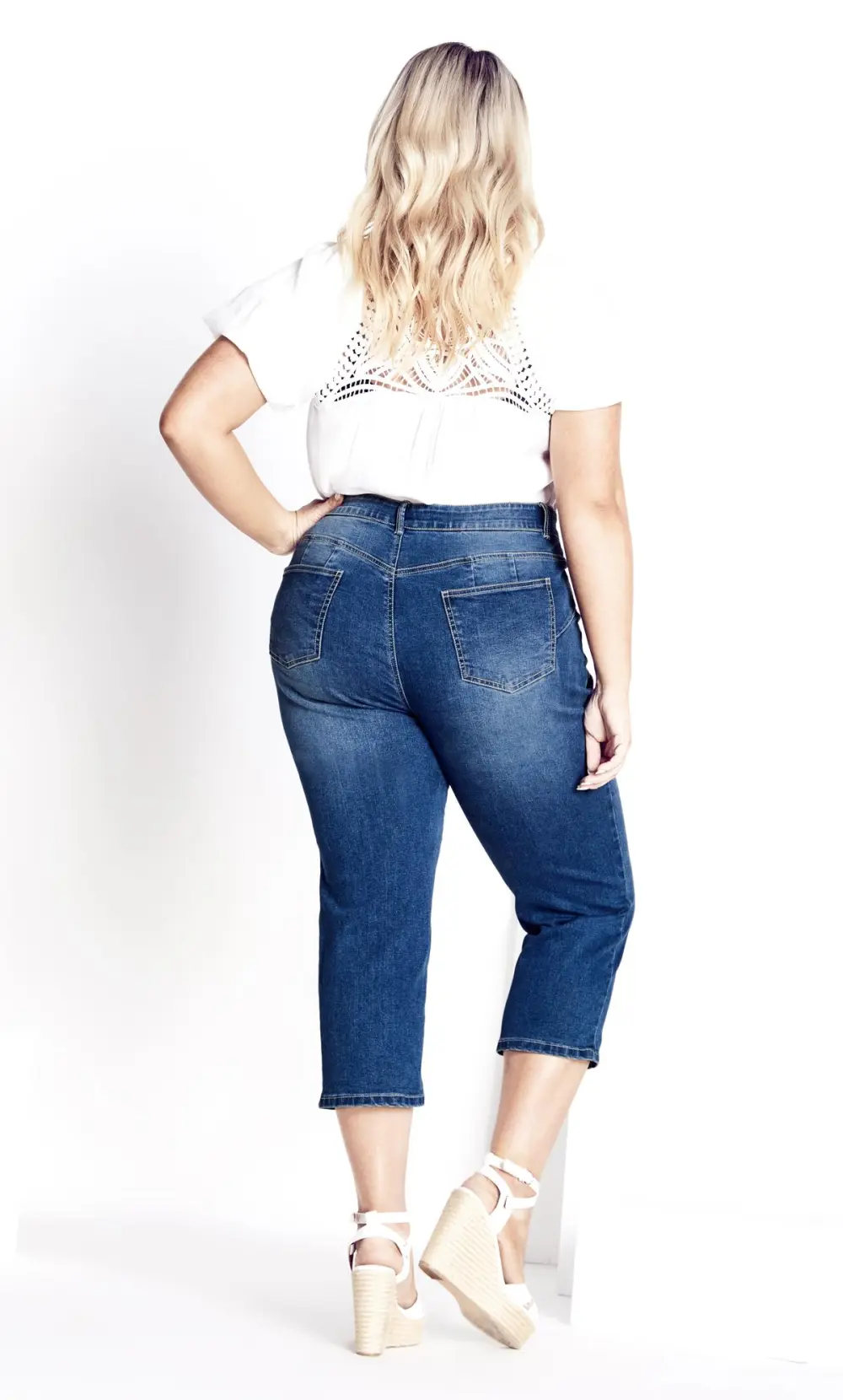 Evans Blue Mid Wash Denim Slit Denim Capri