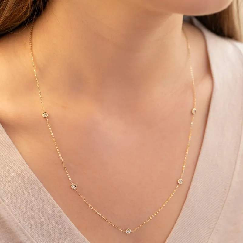 Diamond-Cut Disc Station Necklace 10K Yellow Gold 20