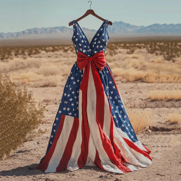 Women's Vintage Independence Day Art Print Linen Sleeveless Dress