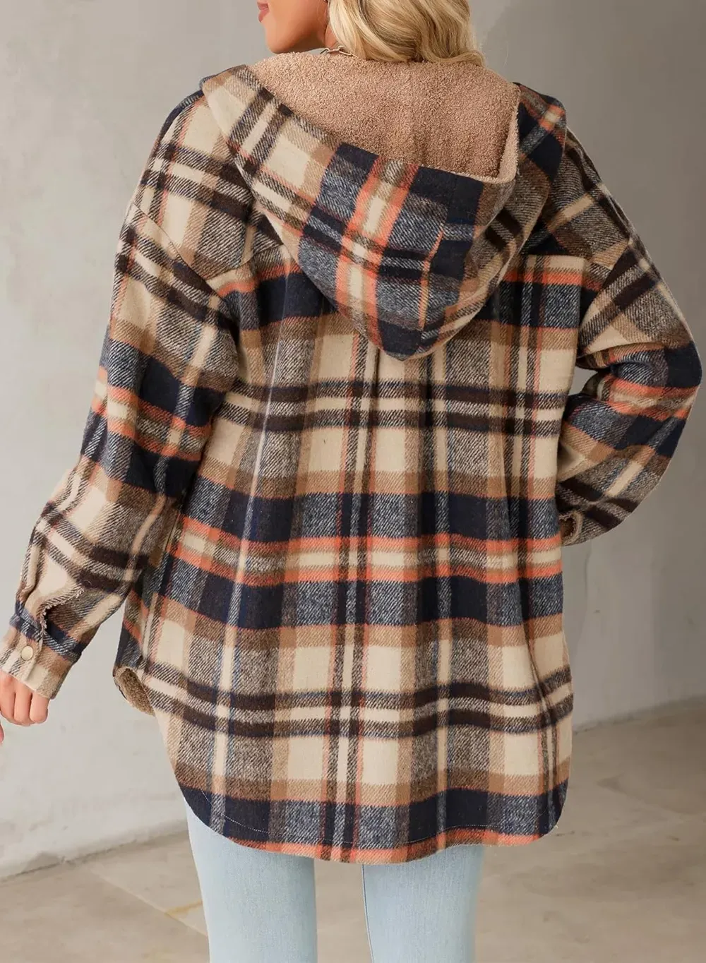 Women's Flannel Hooded Plaid 2025 Shacket Thick Coat Winter Coat for Warmth Button down Warm and Fuzzy Fleece Jacket