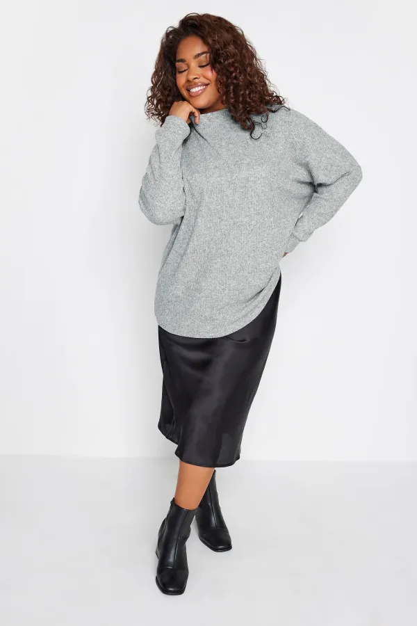 YOURS LUXURY Curve Grey Ribbed Jumper