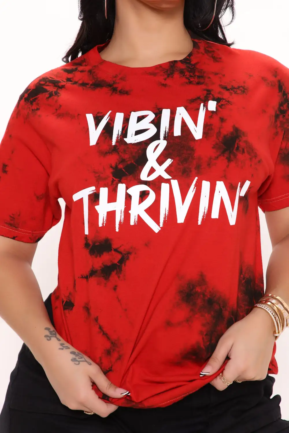 Positive Vibin' Tie Dye Top - Red/combo