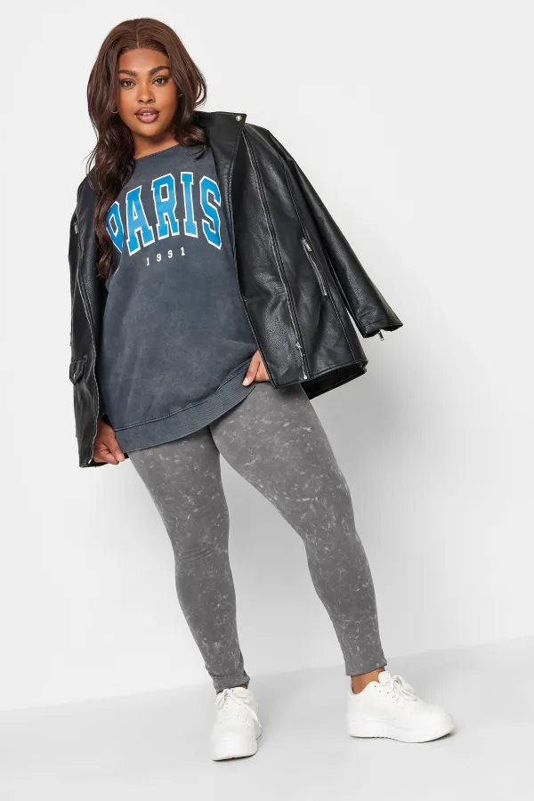 YOURS Curve Blue Acid Wash Stretch Leggings