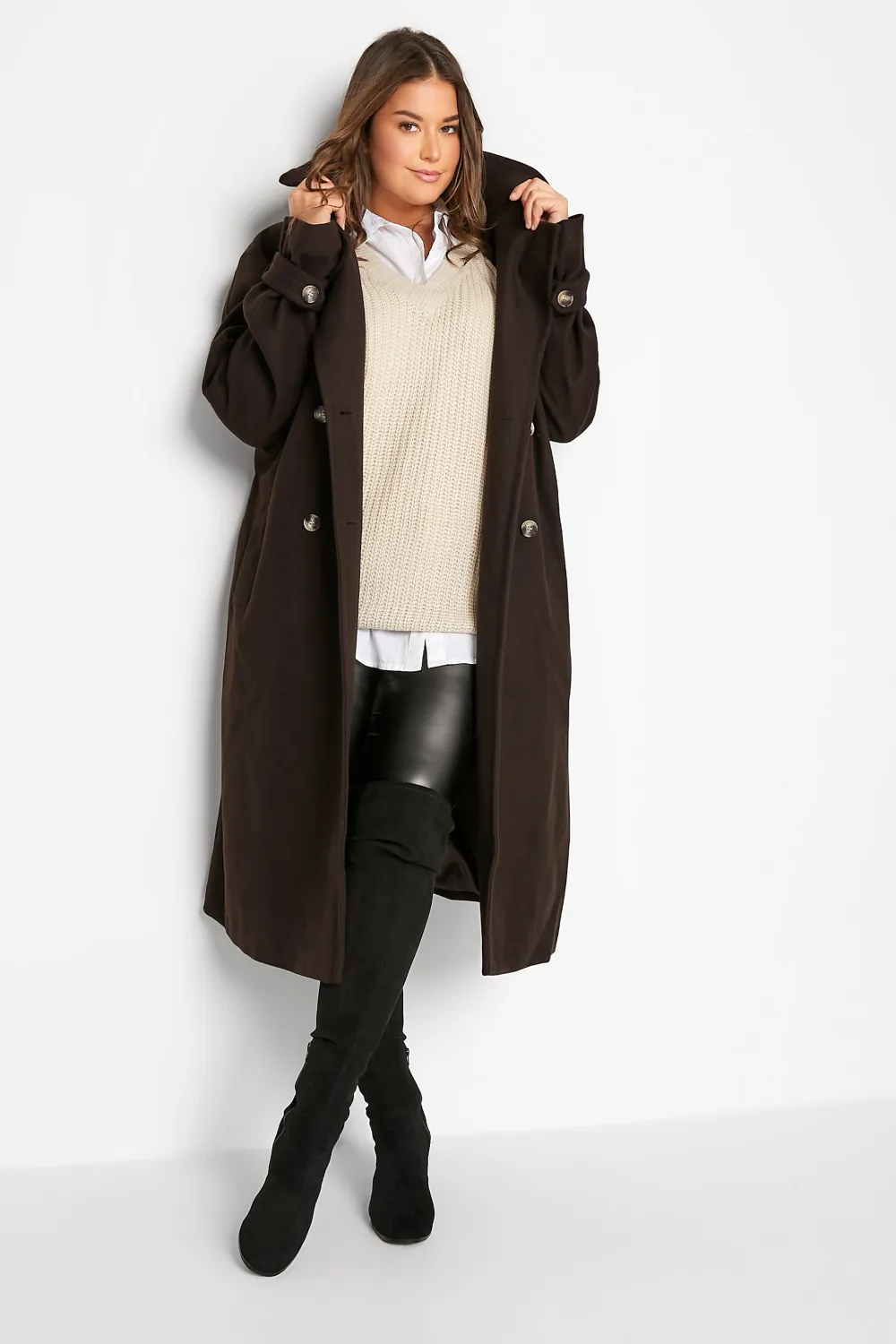 LTS Tall Chocolate Brown Formal Trench Coat