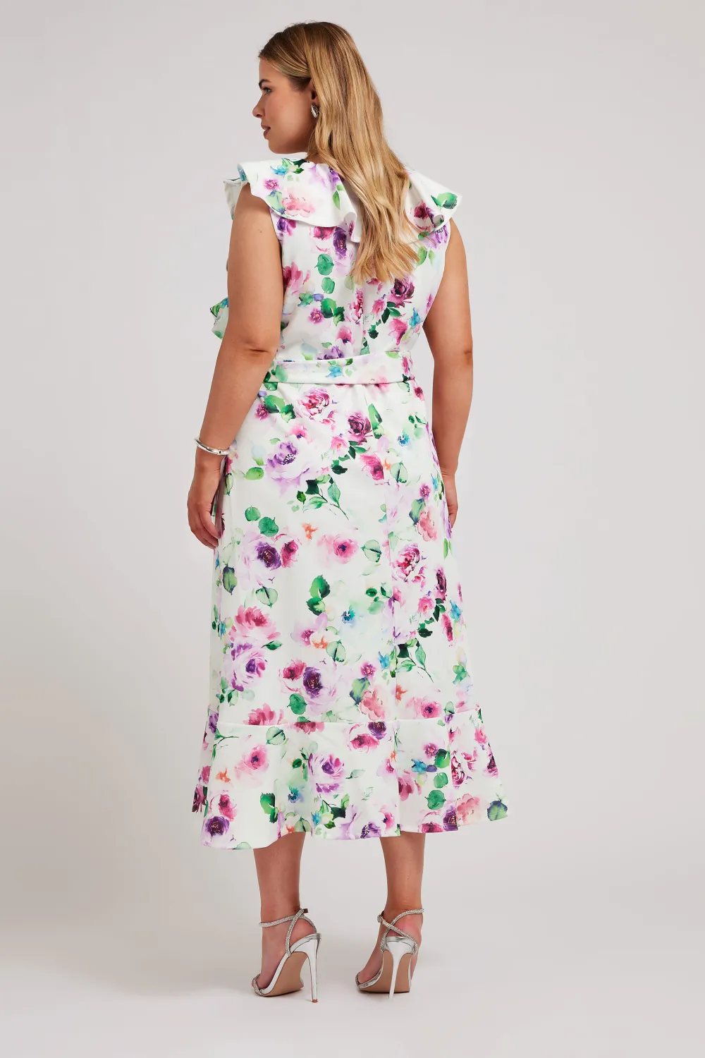 YOURS LONDON Curve White Floral Print Ruffle Wrap Dress