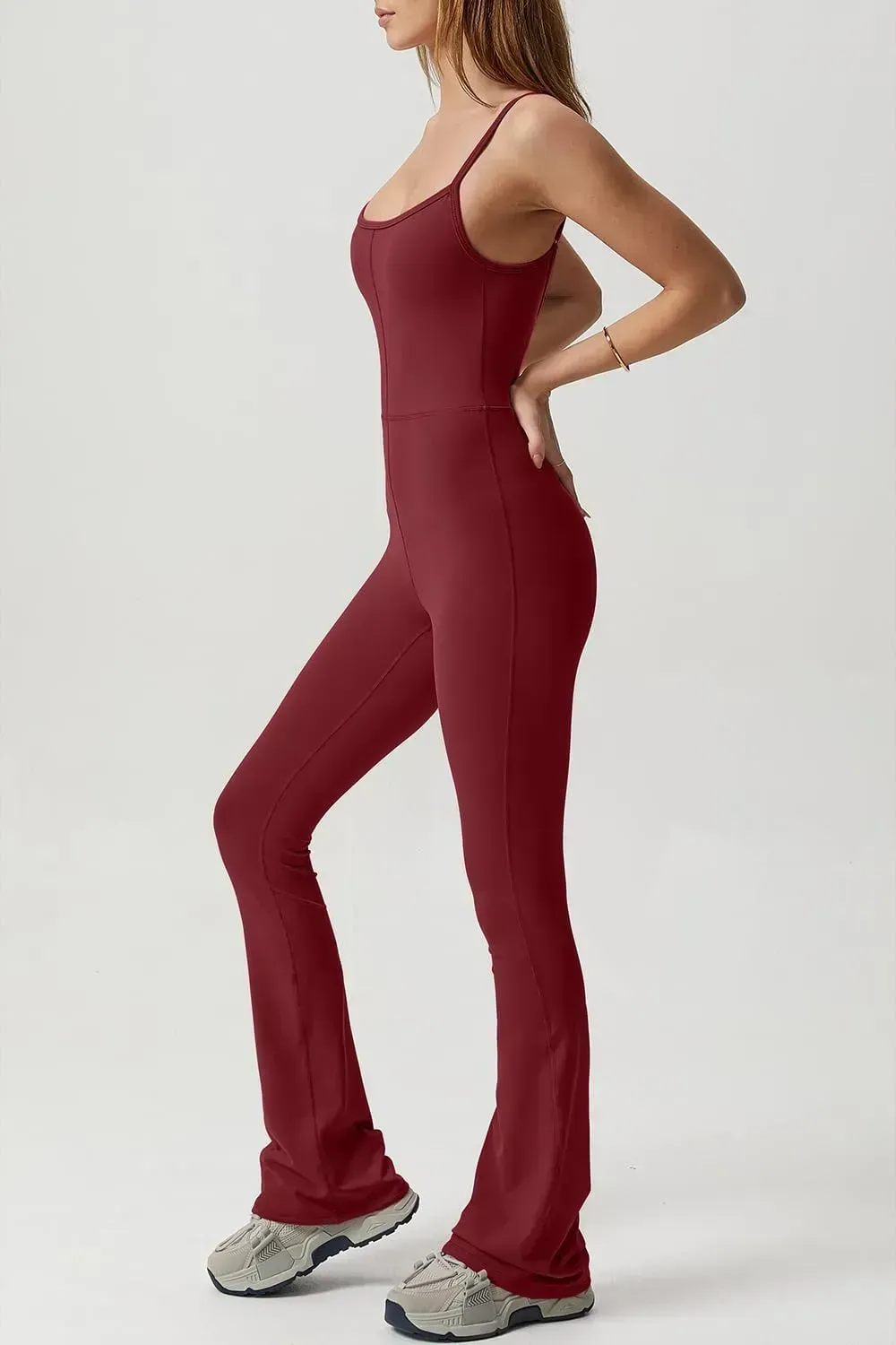 Flare Jumpsuits for Women Spaghetti Straps Scoop Neck Bodycon Full Length Casual Unitard Playsuit