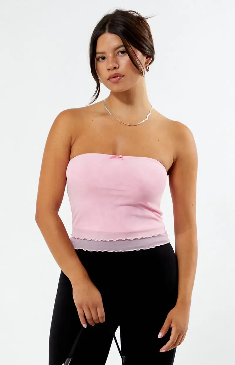 LA Hearts Bow Mesh Tube Top