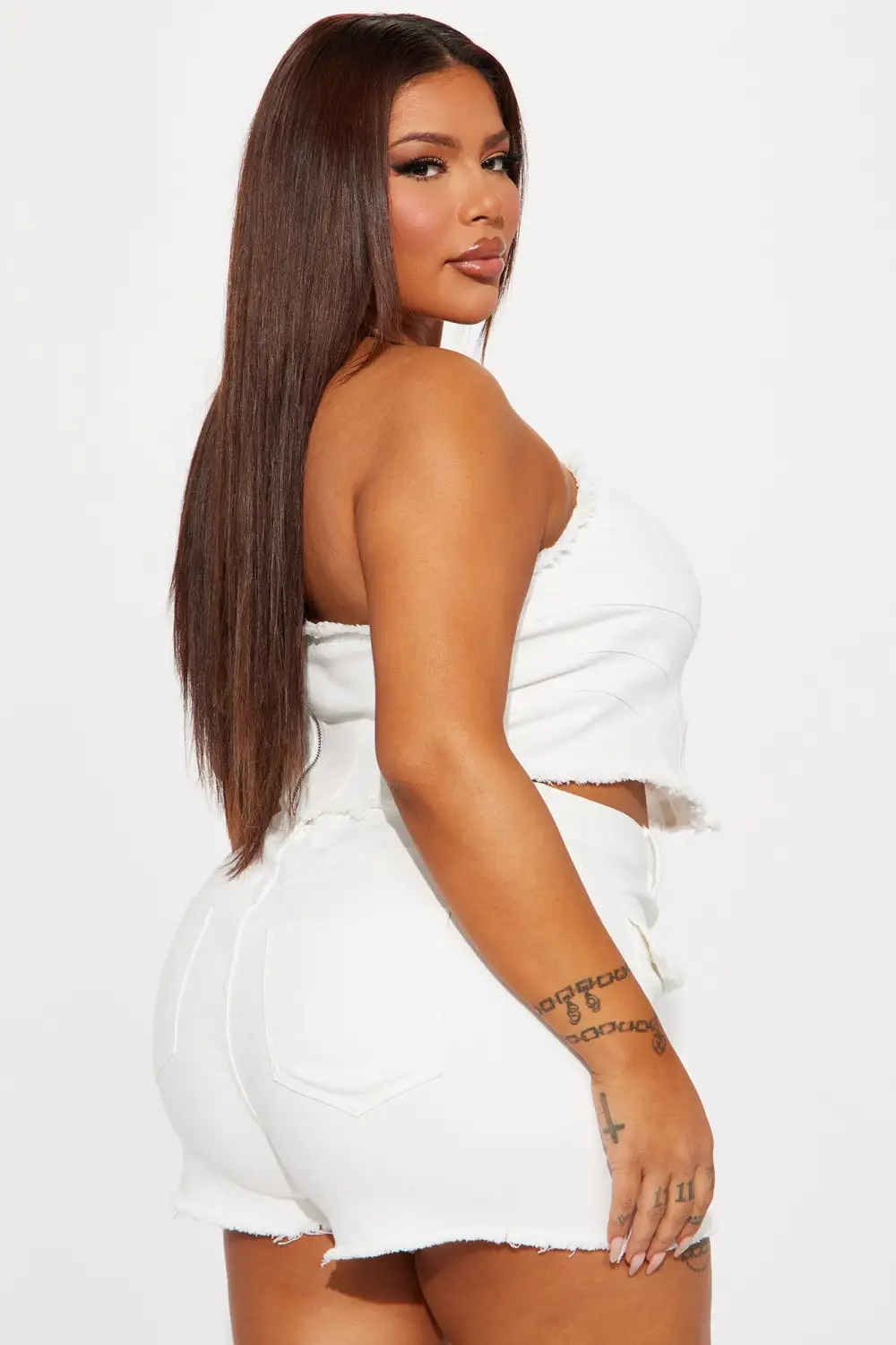 Call The Shots Stretch Denim Corset Top - White
