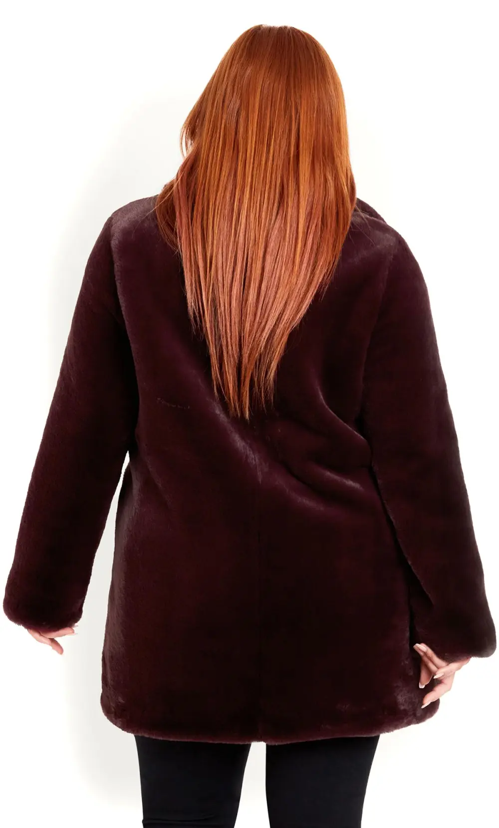 Evans Burgundy Red Faux Fur Coat