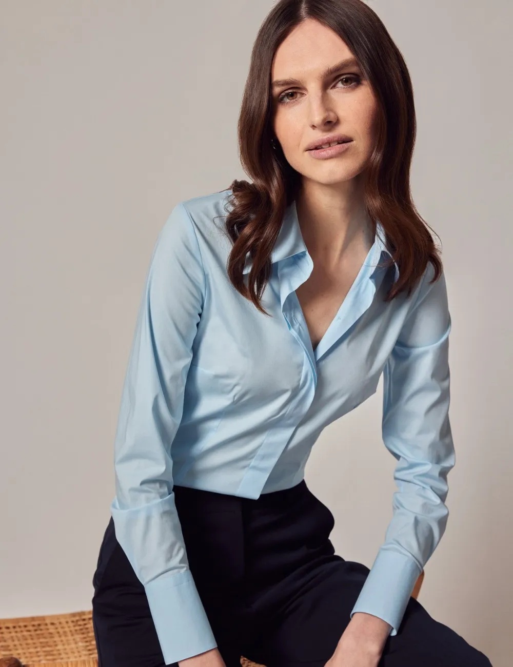 Cotton Stretch Fitted Shirt With Concealed Placket