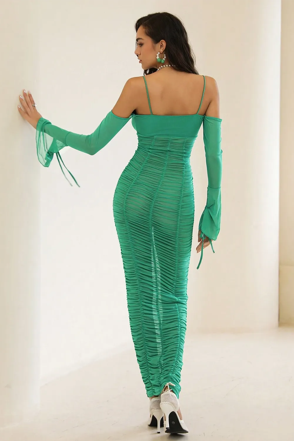See-through sexy long-sleeved bundled dress