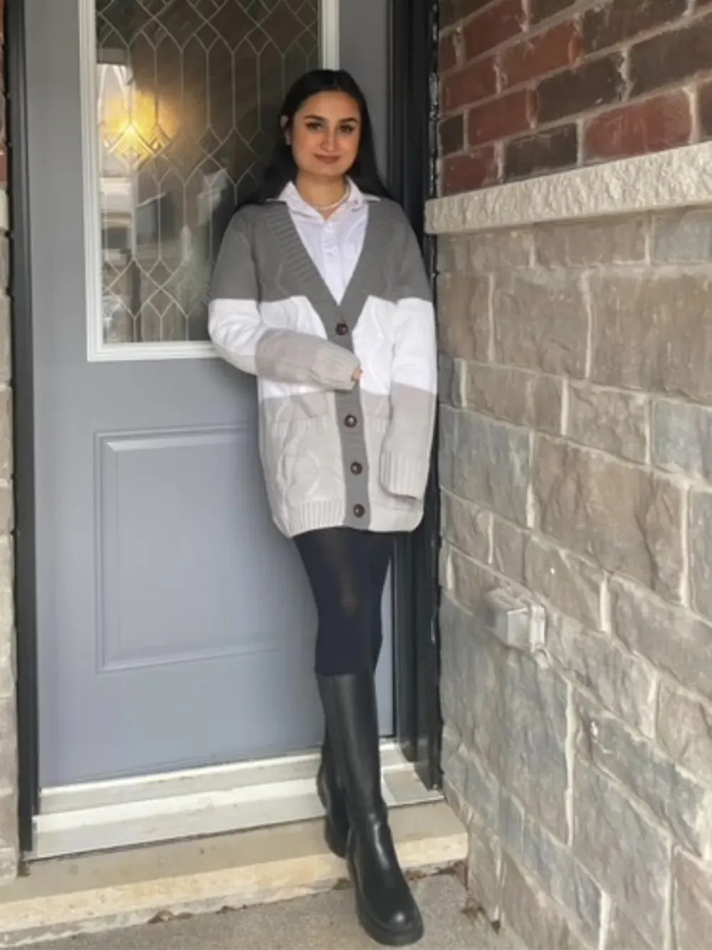 Womens Long Sleeve Open Front Buttons Cable Knit Pocket Sweater Cardigan