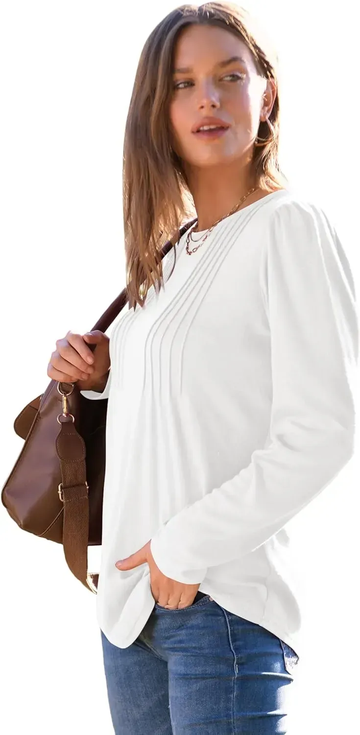 WIHOLL Blouses for Womens Dressy Casual 2024 Fall Tops Long Sleeve Shirts Loose Fit Tunics