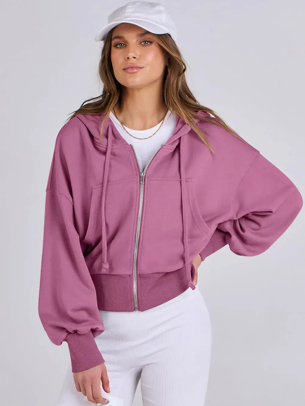 Women's Zip Up Hoodies Cropped Sweatshirts Full Zip Jackets Casual Fashion Fall Outfits Winter Clothes