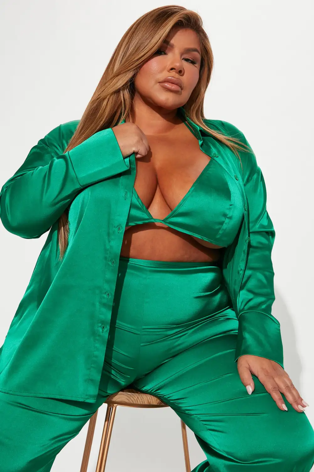 Sexy In Satin 3 Piece Pant Set - Green