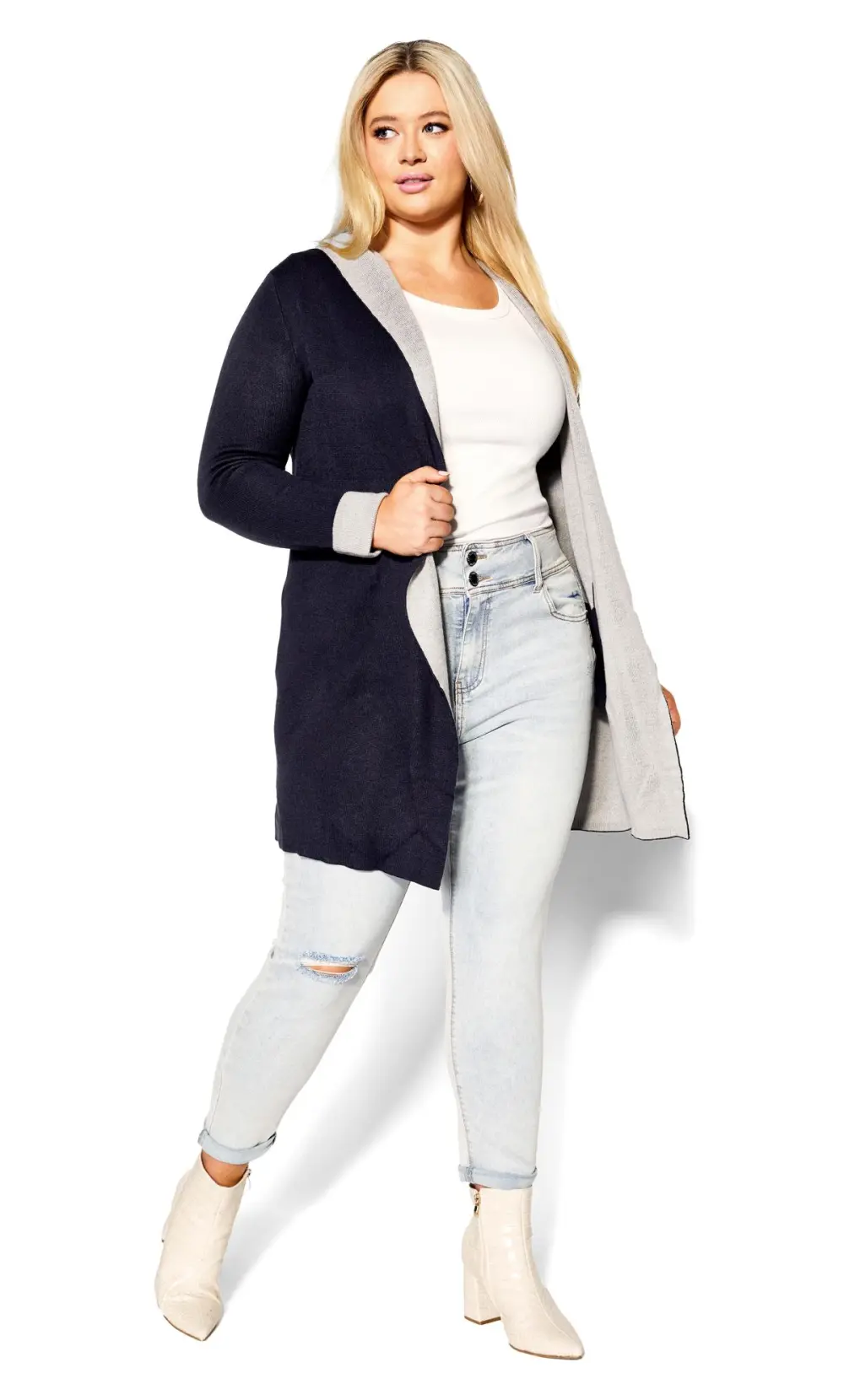 Evans Navy Hooded Longline Cardigan