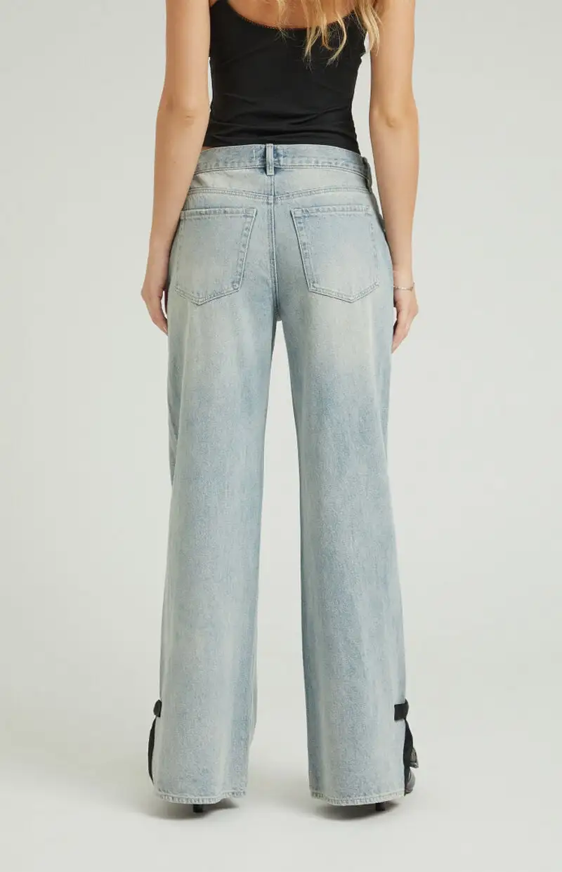 PacSun Lena Light Indigo Bow Low Rise Super Baggy Jeans
