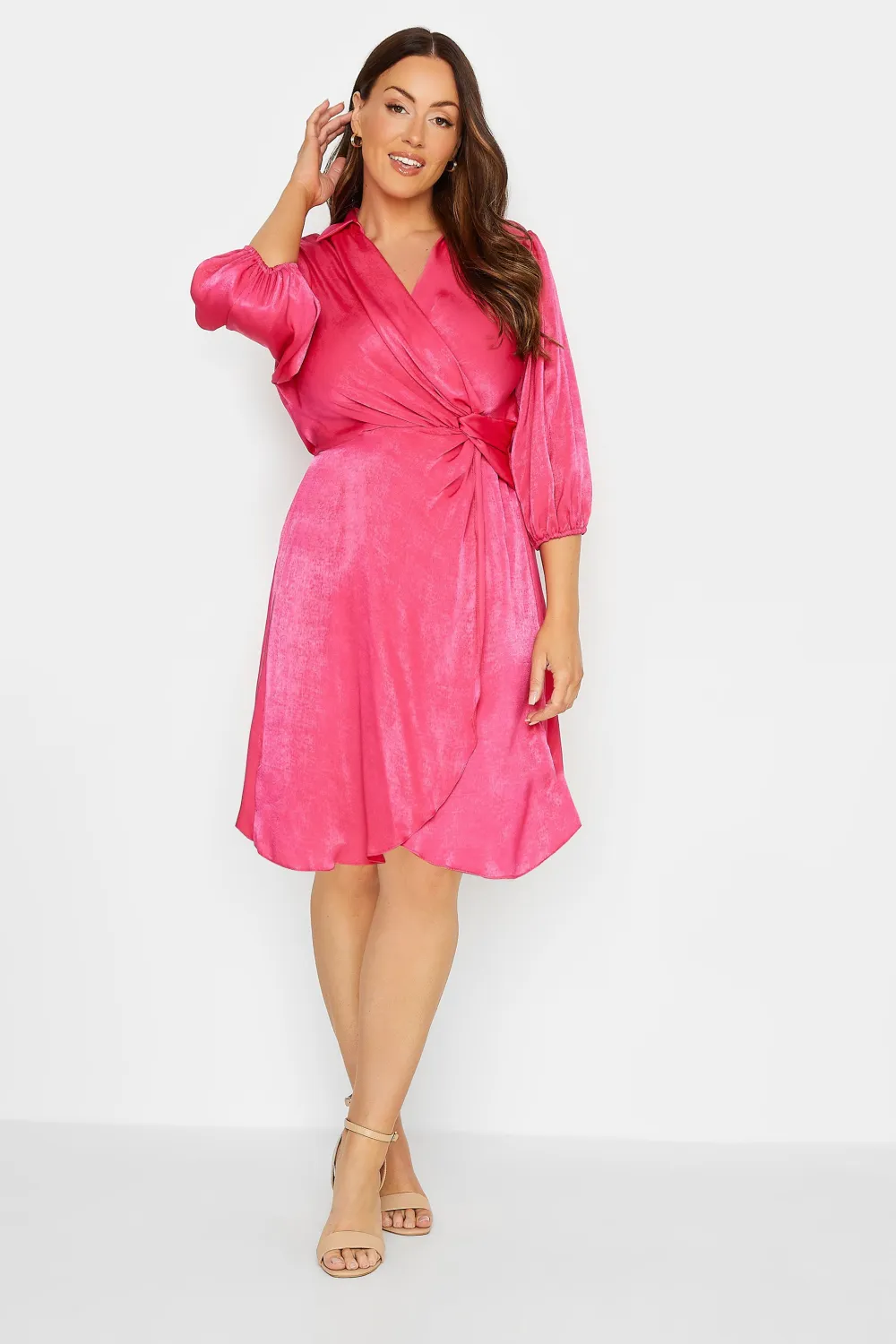 M&Co Pink Satin Wrap Dress