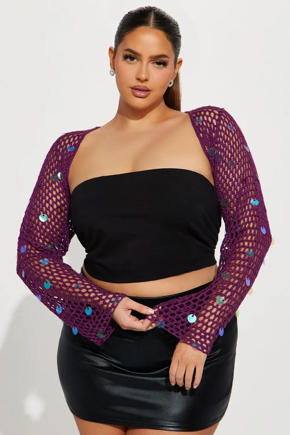 Bella Sequin Bolero Sweater - Plum