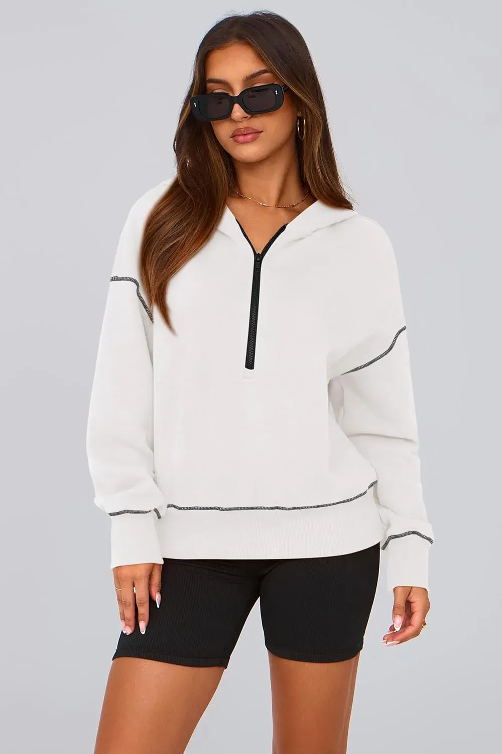 Women's Hooded Sweatshirts Long Sleeve Half Zip Cropped Hoodie Pullover Winter Fashion Clothes