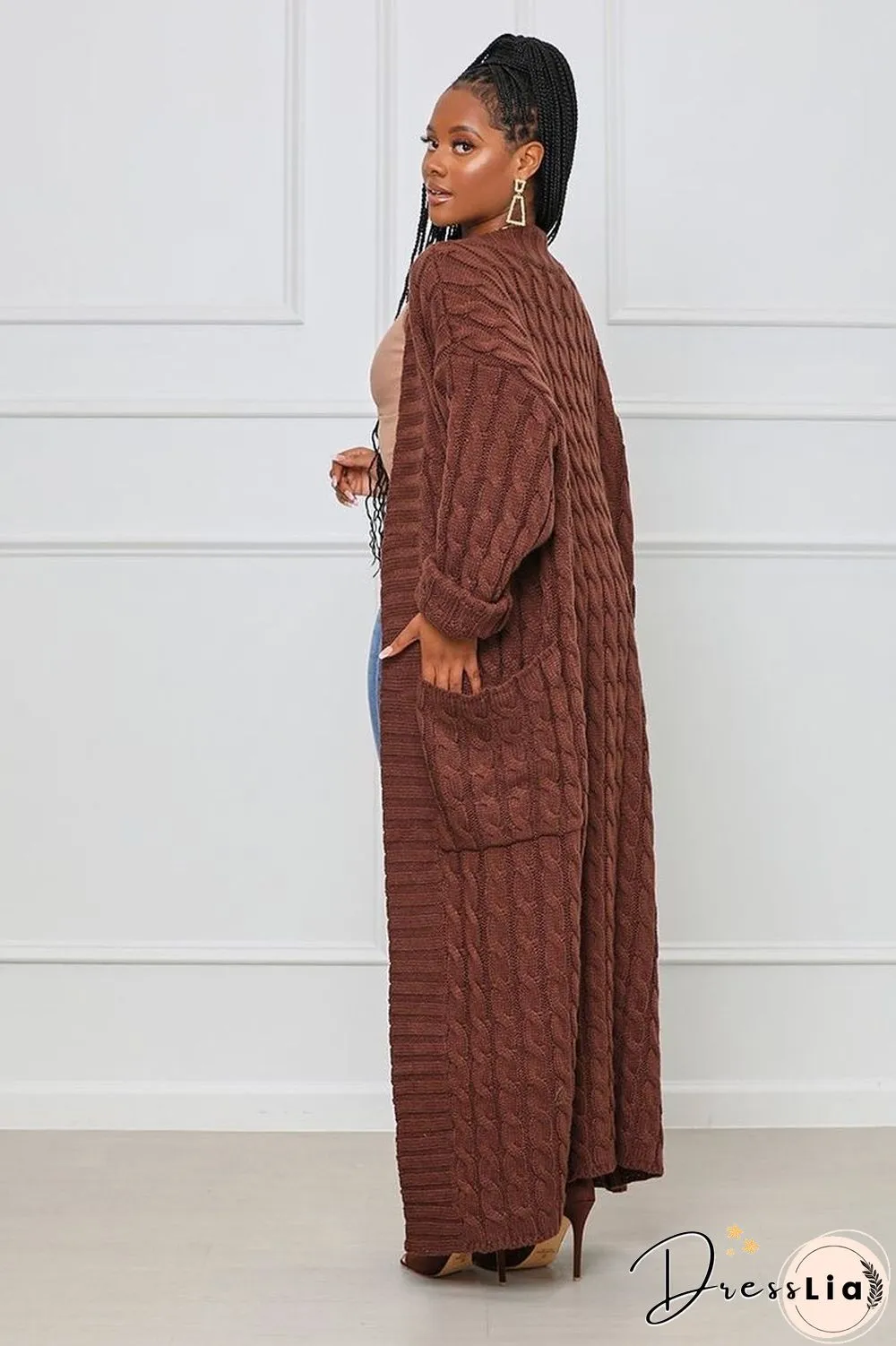 Winter Crochet Loose Long Twist Sweater Cardigan