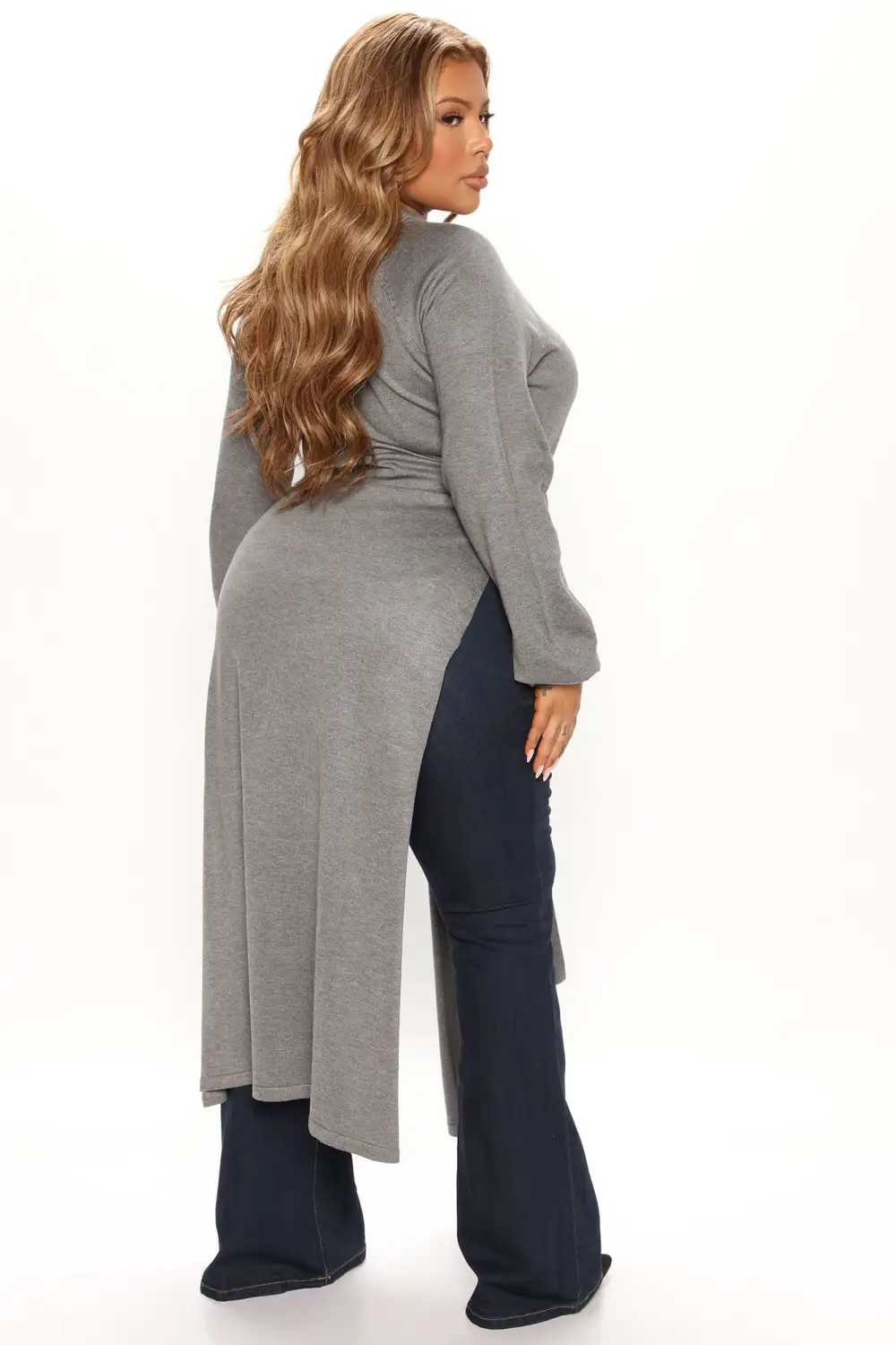 Slit Just Got Real Tunic Sweater - Grey