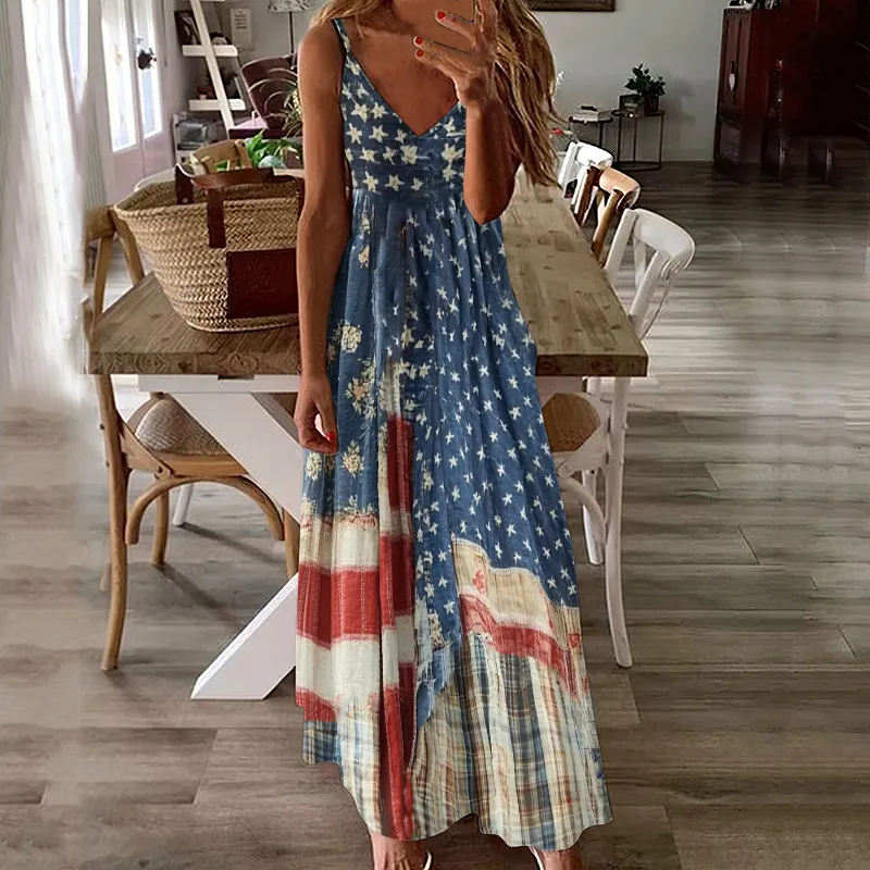 Women's Vintage Independence Day Flag Check Dress