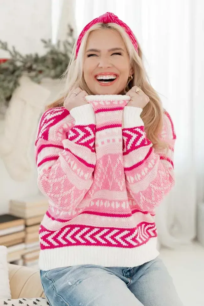 Winter Wonderland Pink Multi Fair Isle Sweater