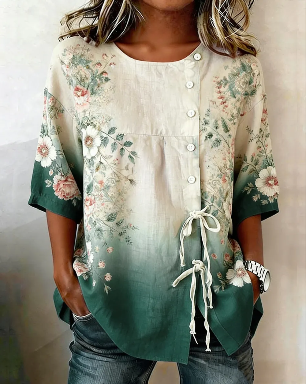 Women's Retro Faith Floral Print Top