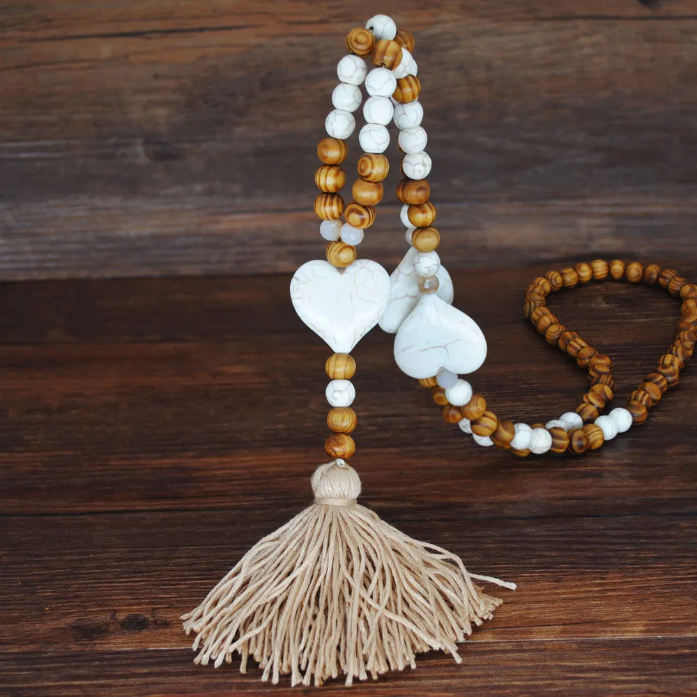 Boho Linen Dress Pendant Fringed Sweater Necklace