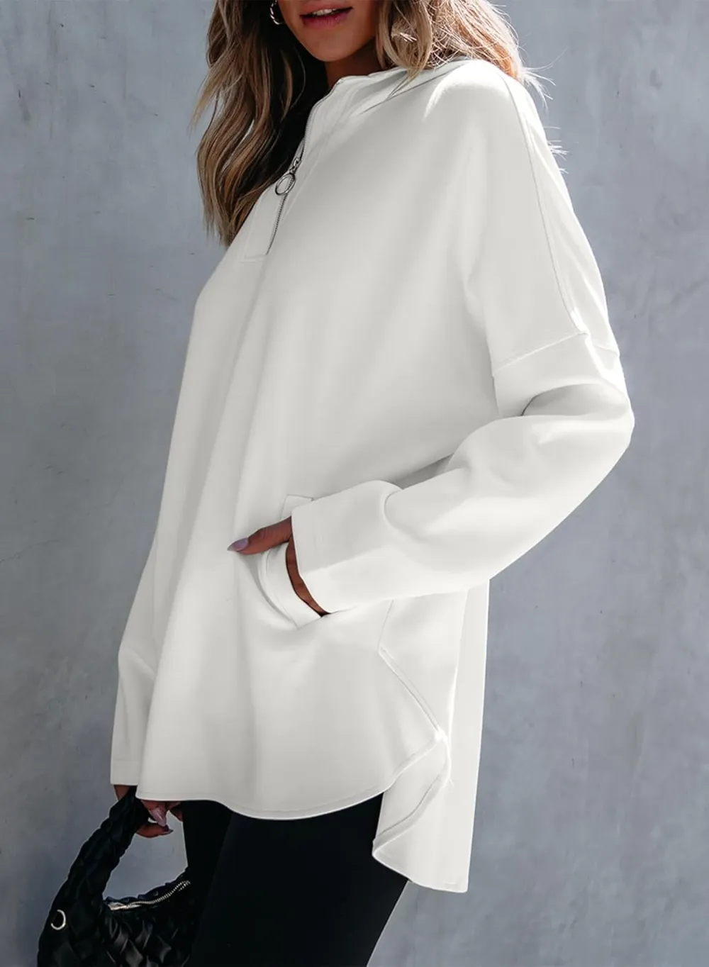 Women's Oversized Hoodies Casual Long Sleeve Half Zipper Pocket Sweatshirt Pullover Tops