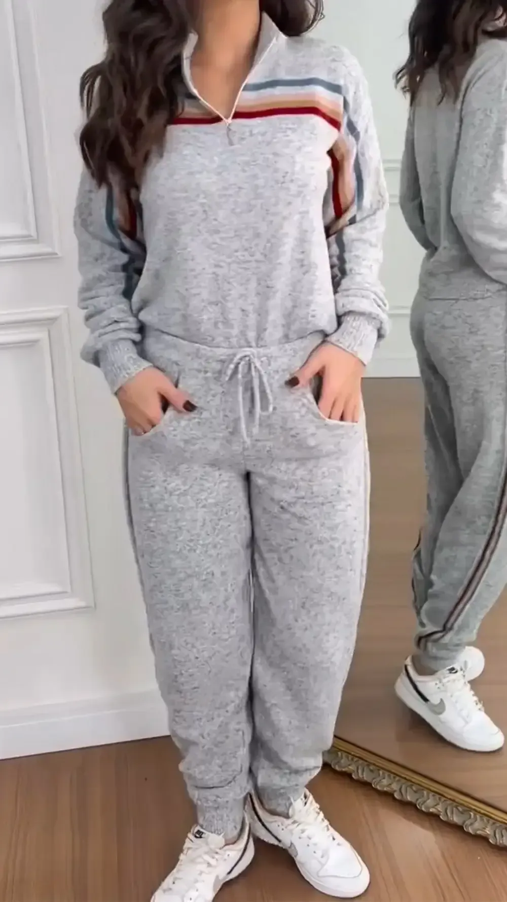 Women's Solid Color Sports Hoodie Set