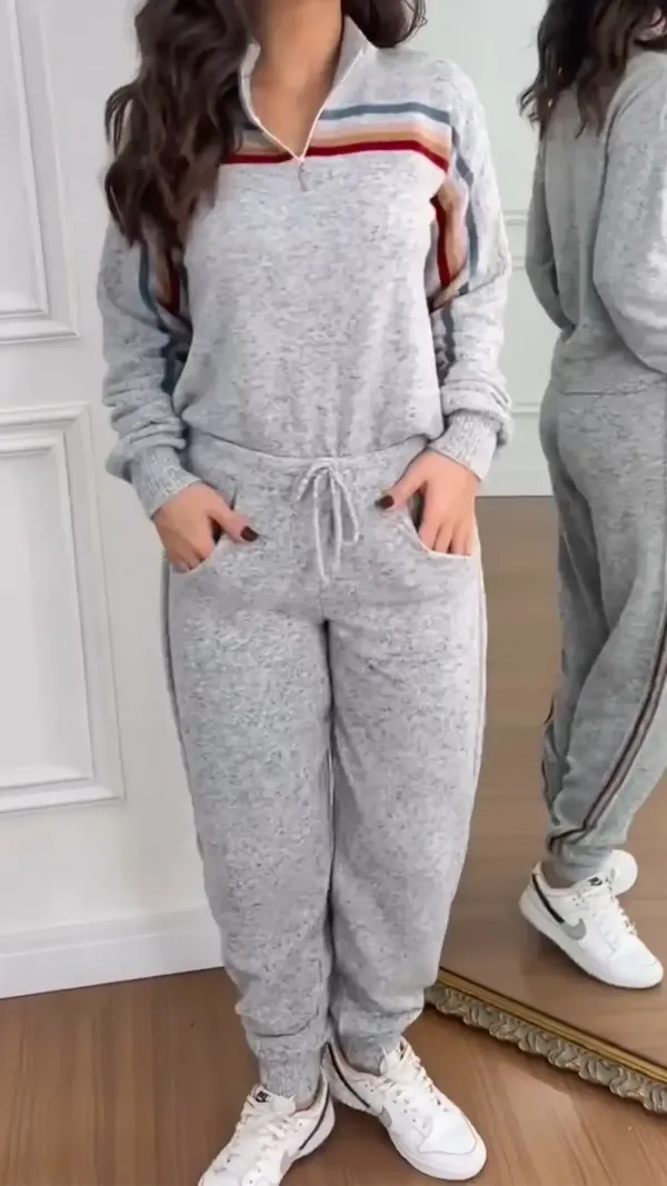 Women's Solid Color Sports Hoodie Set