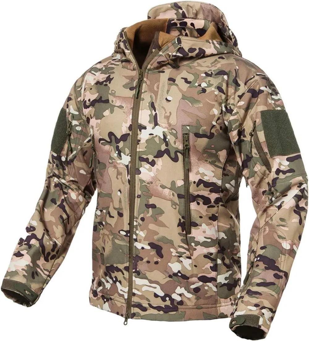 Men's Soft Shell Military Tactical Jacket Outdoor Camouflage Hunting Fleece Hooded Coat