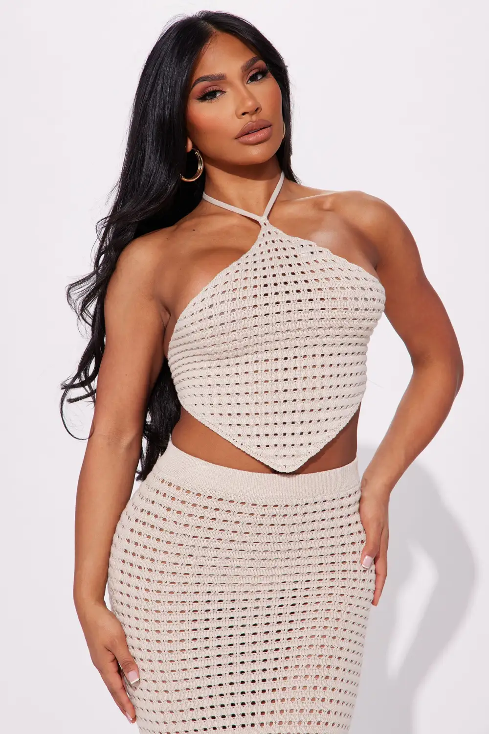 Crochet My Way Skirt Set - Taupe