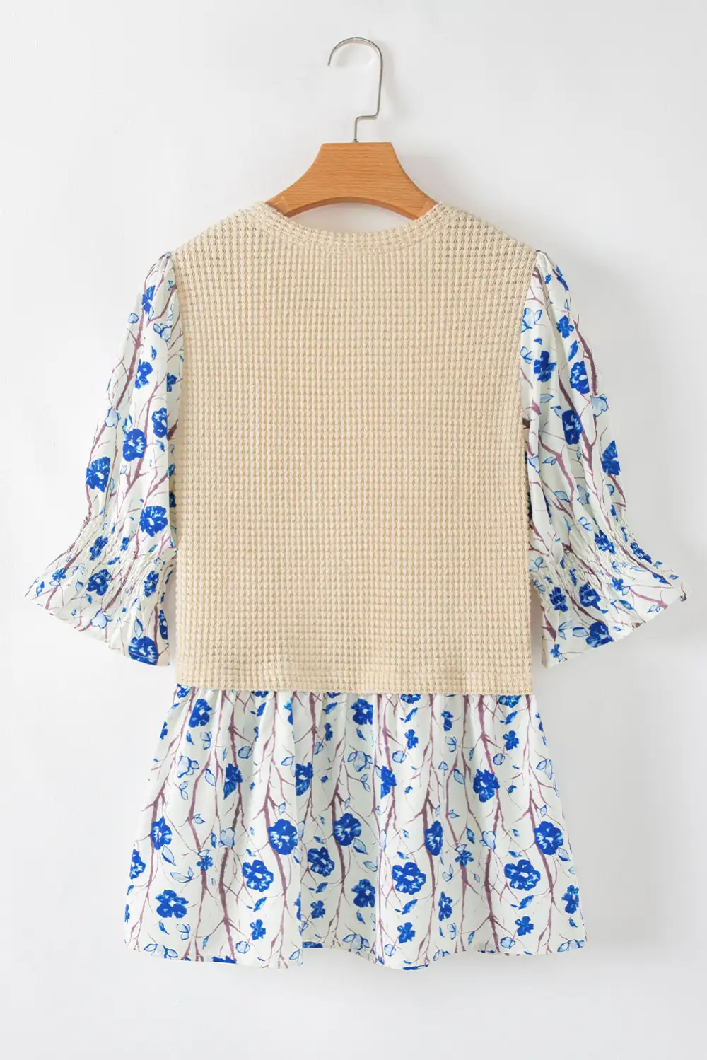 Floral Waffle Knit Patchwork Blouse