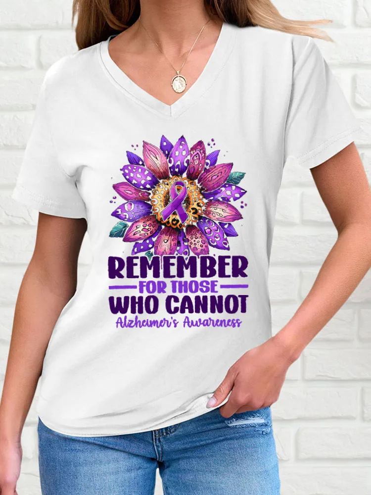 Women'S Short-Sleeved T-Shirt Remember For Those Who Cannot Alzheimer'S Awareness Sunflower Prints
