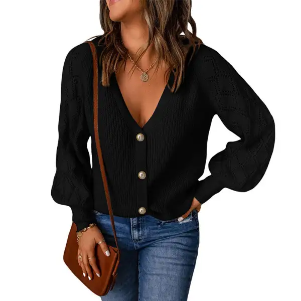 diamond puff sleeve knitted sweater coat
