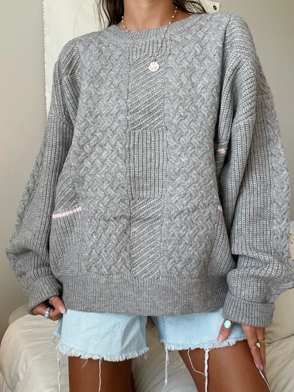 STRIPE CABLE KNIT SWEATER