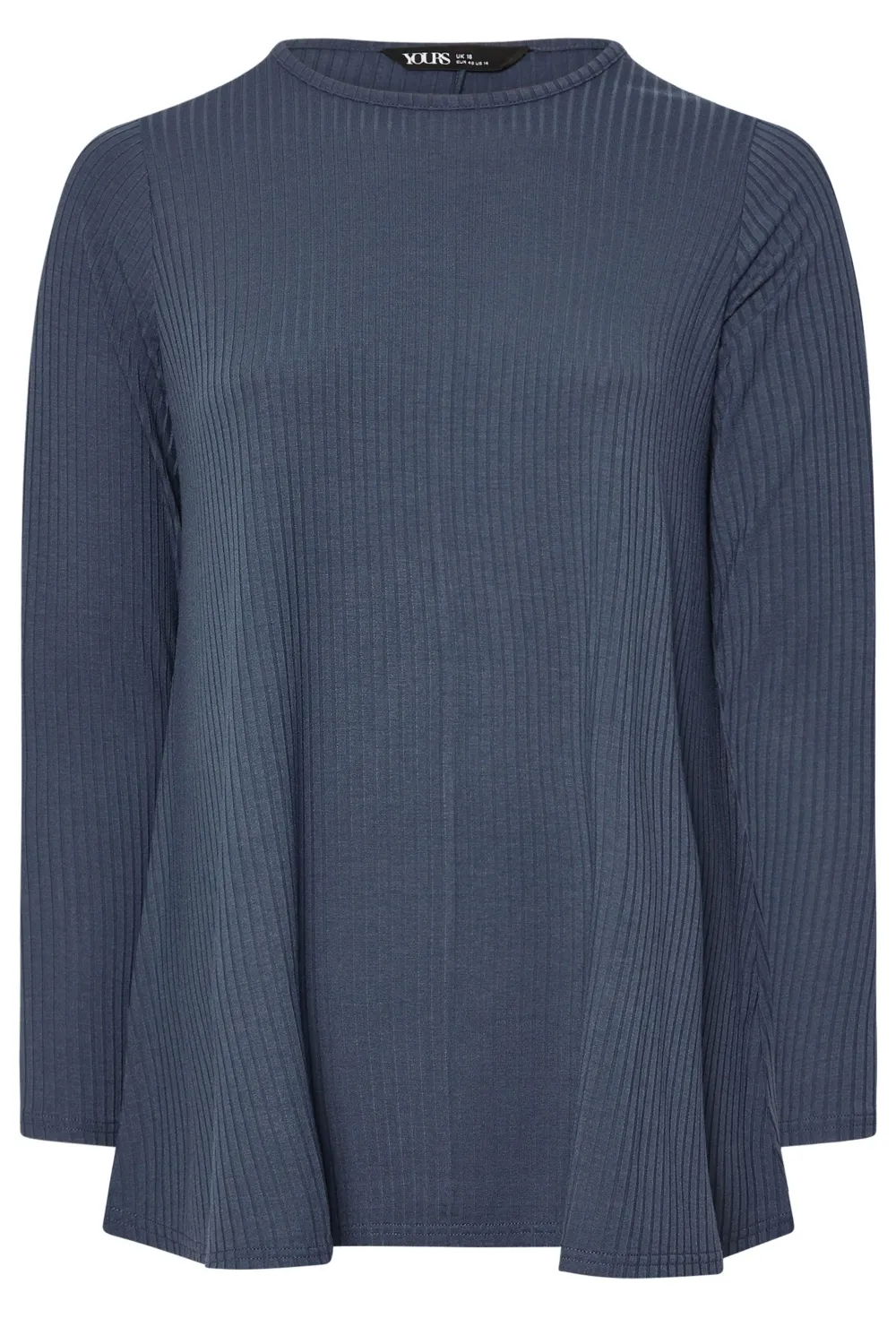 YOURS Curve Black Long Sleeve Ribbed Swing Top