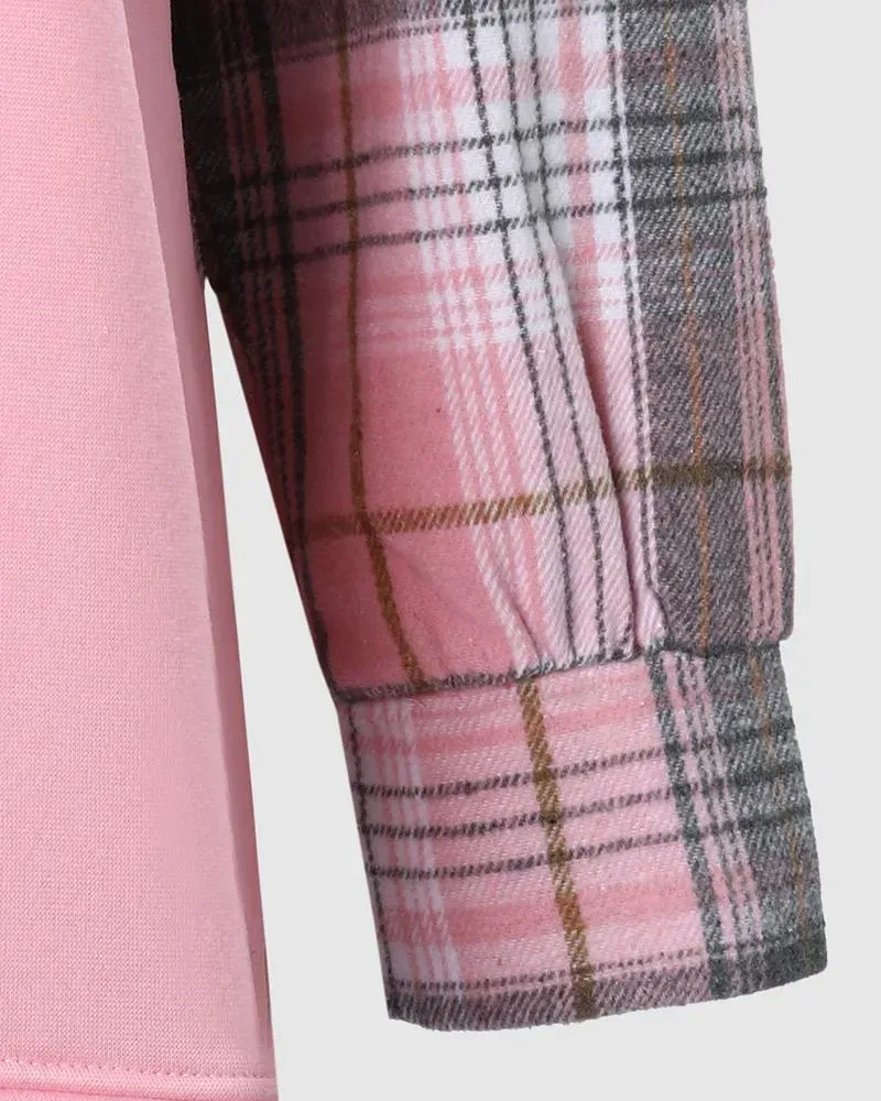 Plaid Print Colorblock Long Sleeve Sweatshirt Dress