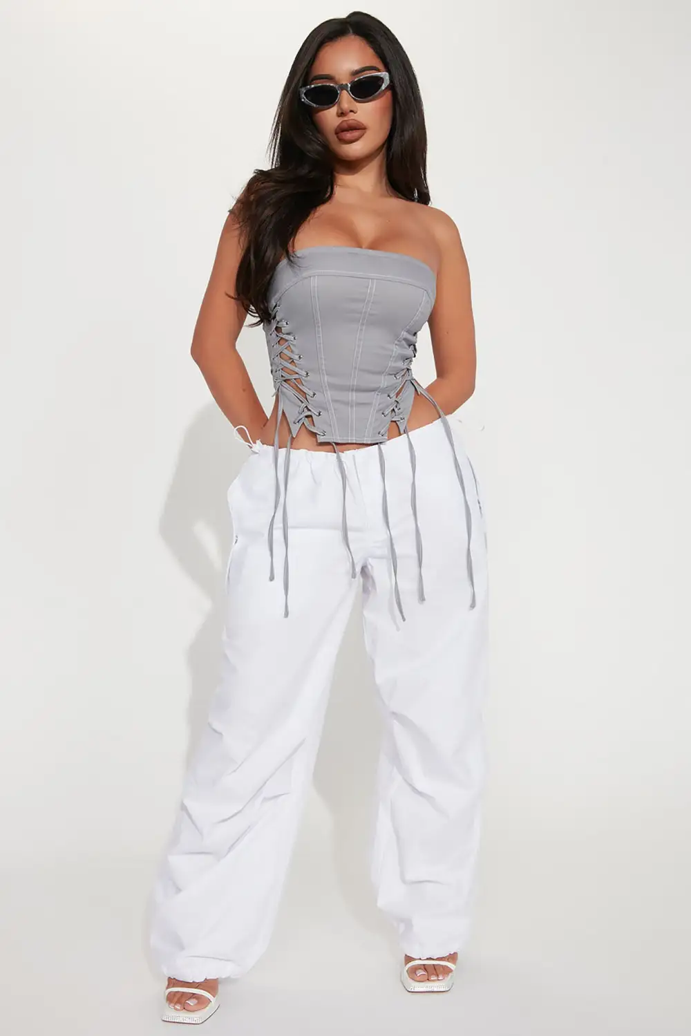 Madilyn Lace up Corset Top - Grey