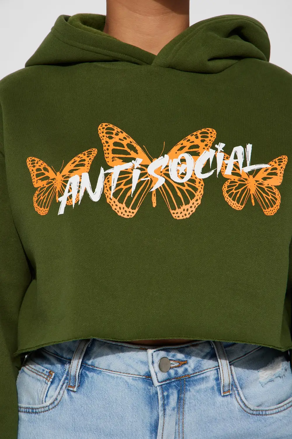 Anti Social Energy Cropped Hoodie - Hunter